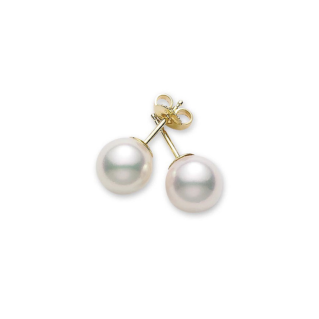 Mikimoto 18k Yellow Gold Akoya 7.5mm A+ Pearl Studs