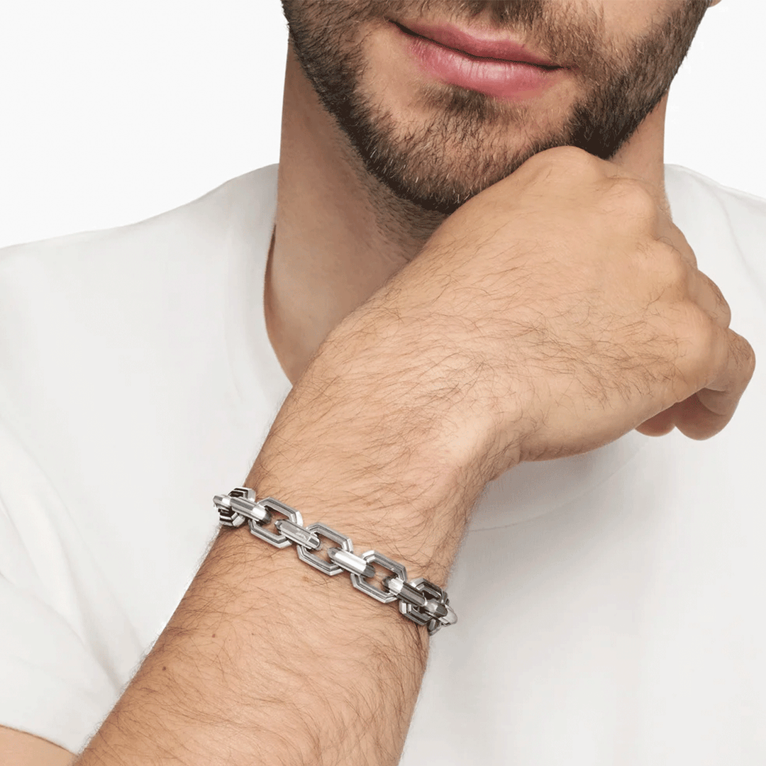 David Yurman Faceted Flat Link Bracelet Sterling Silver, 11mm