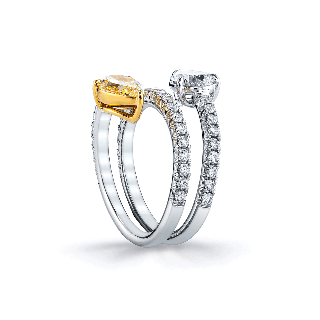 Platinum 18k Yellow Gold and 1.01 Pear Shape Fancy Yellow Diamond Wrap Ring