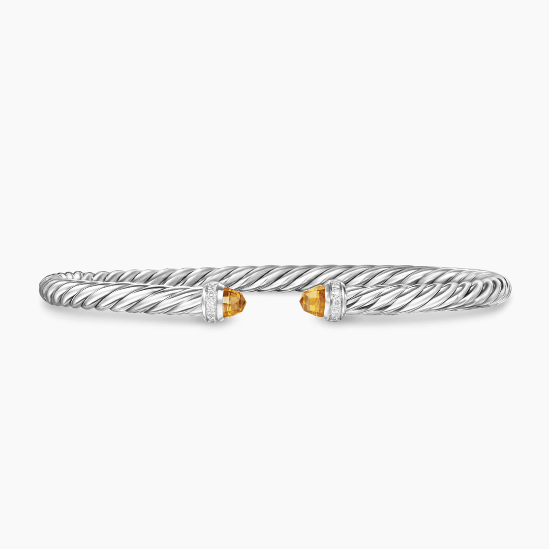 David Yurman Cablespira Flex Bracelet Sterling Silver with Citrine and Diamonds, 4mm
