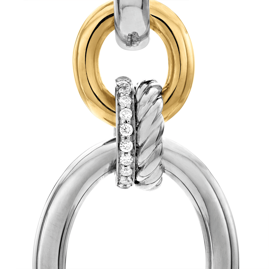 David Yurman Mercer Circular Drop Earrings in Sterling Silver with 18k Yellow Gold and Pavé Diamond