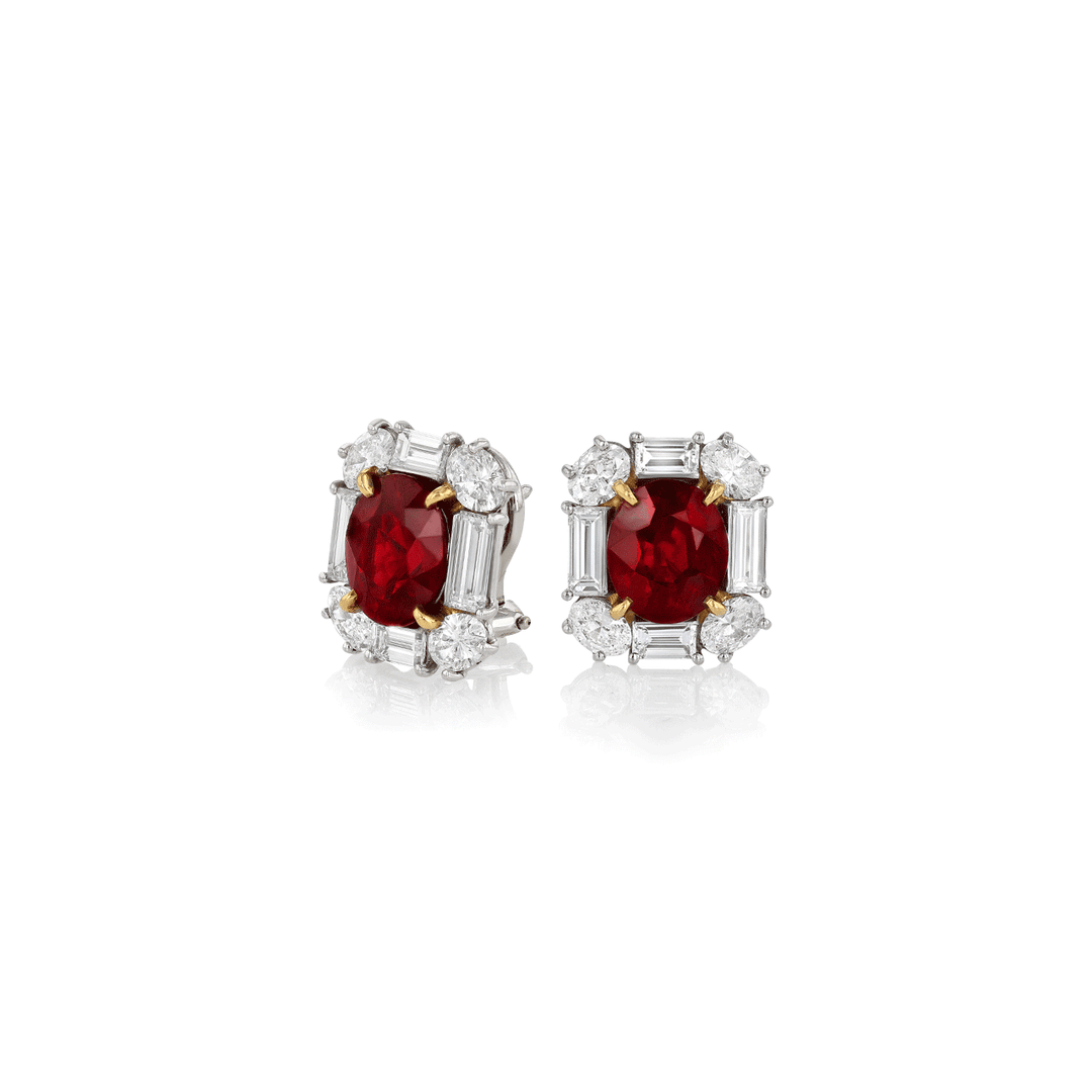 Platinum and Rubies 6.02 Total Weight and Diamond Earrings