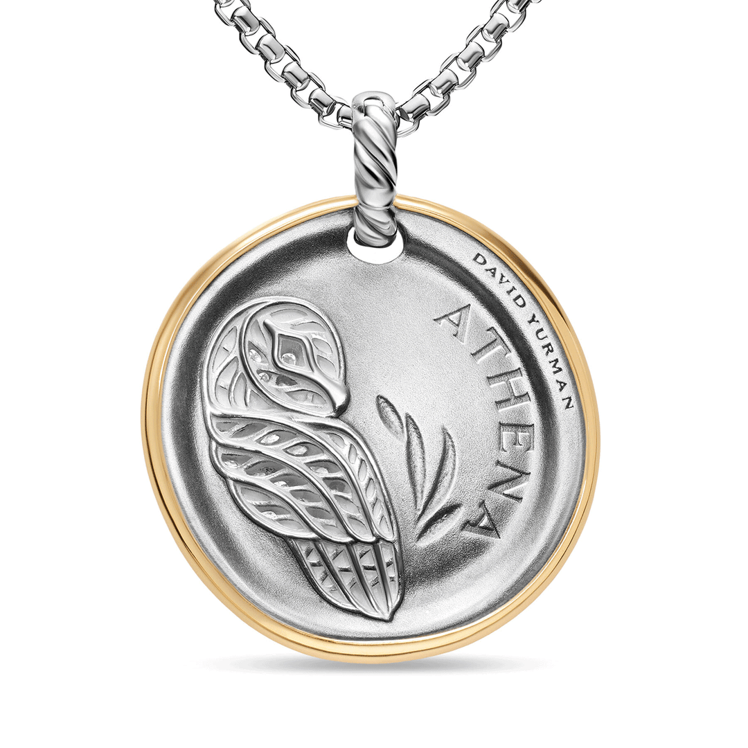 David Yurman Athena Medallion Amulet Sterling Silver with 14K Yellow Gold and Diamonds, 29.5mm