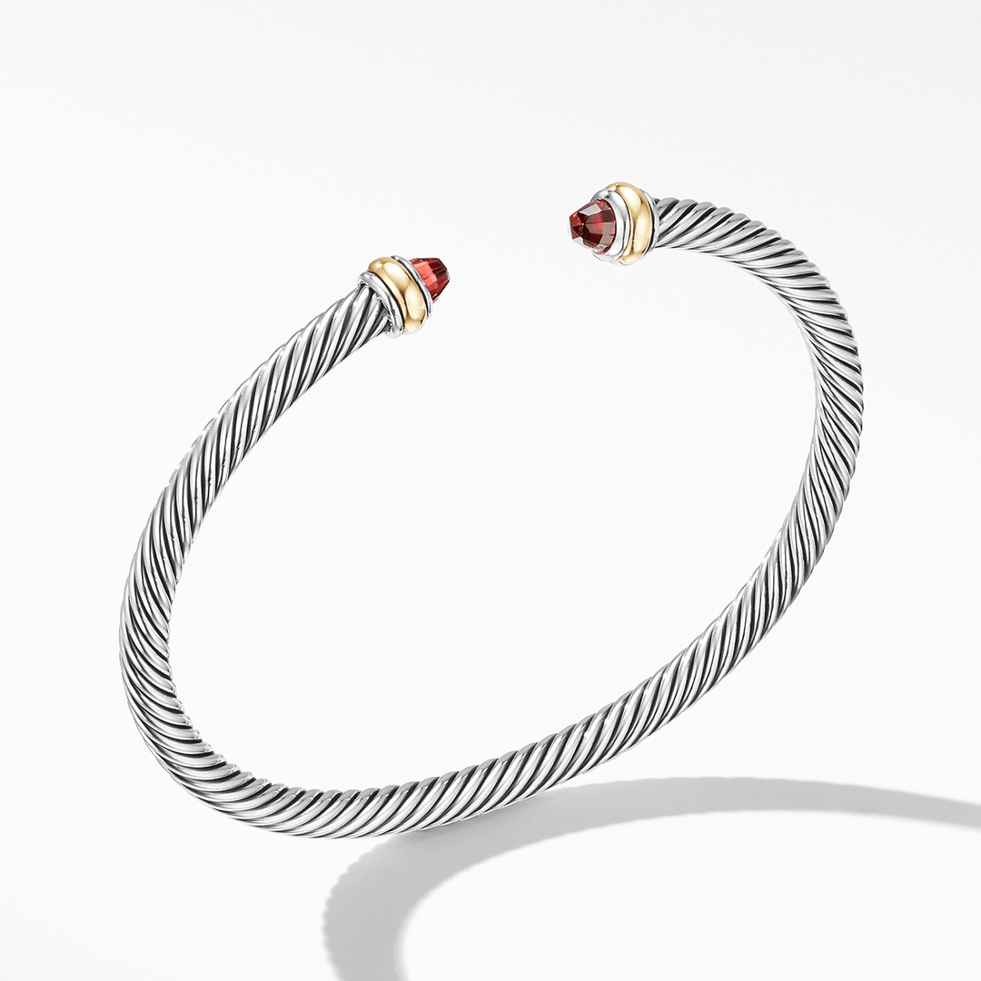 David Yurman Classic Cable Bracelet Sterling Silver with 18k Yellow Gold and Garnets, 4mm