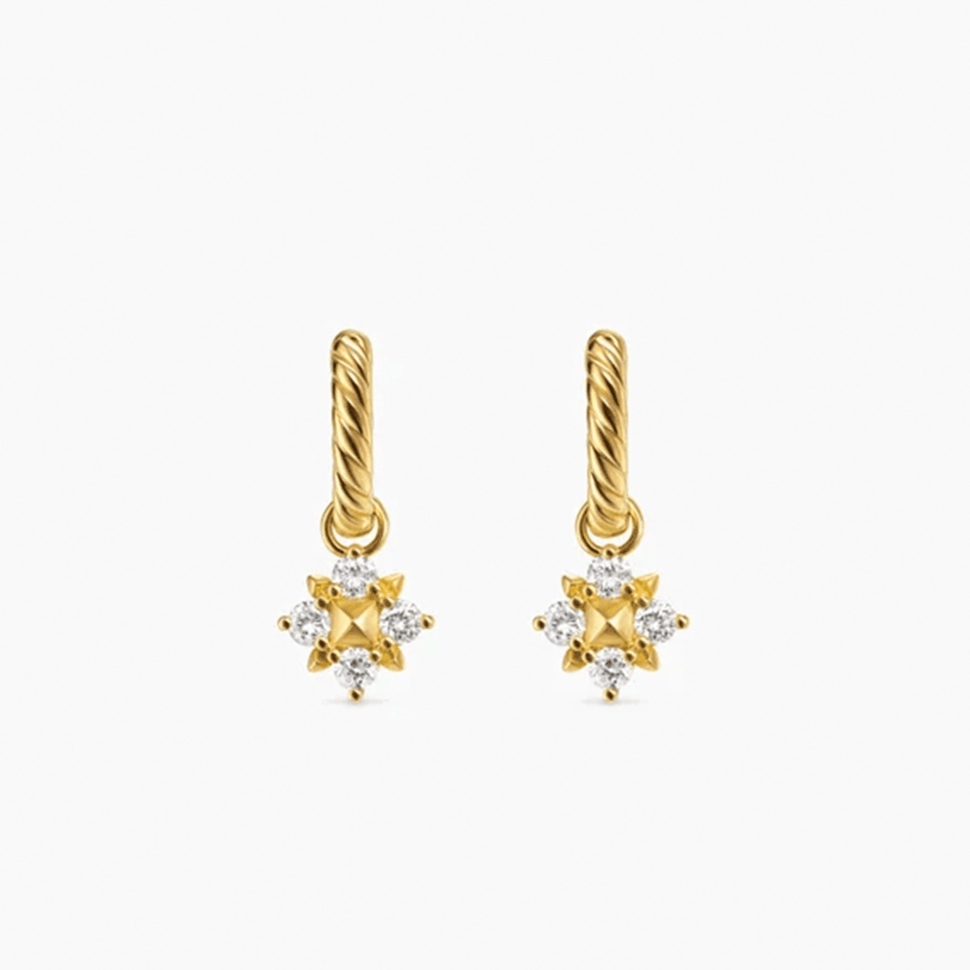 David Yurman Petite Modern Renaissance® Pyramid Drop Earrings 18K Yellow Gold with Diamonds, 18.8mm