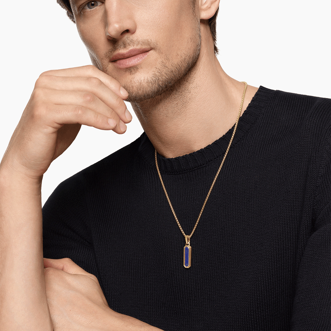 David Yurman Streamline Inlay Amulet 18K Yellow Gold with Black Onyx and Lapis, 30.7mm