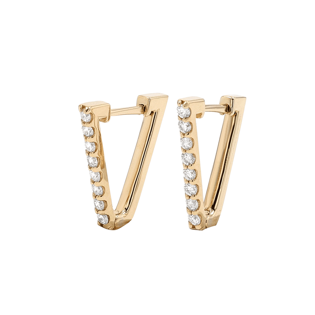 14k Yellow Gold and .30 Total Weight Diamond V Hoops