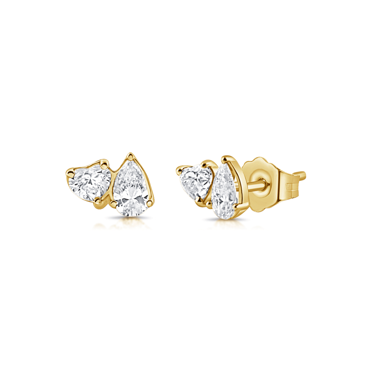 14k Yellow Gold Heart and Pear Shape Diamond .60 Total Weight Studs