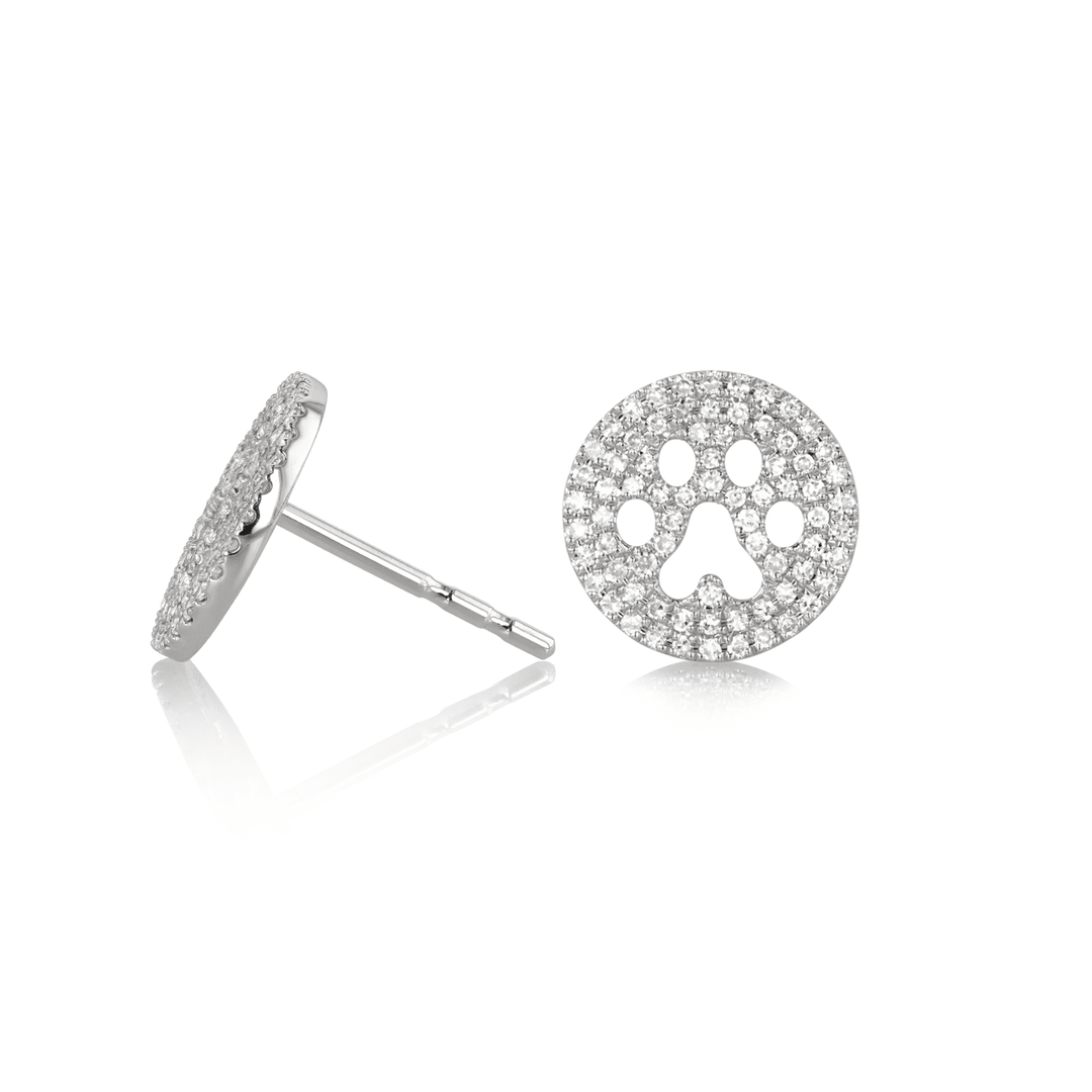 14k White Gold and Diamond .40 Total Weight Paw Print Earrings