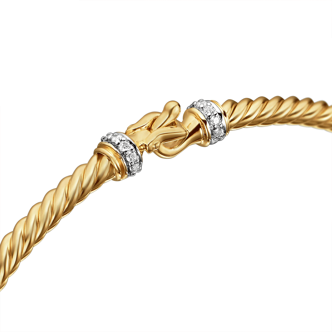 David Yurman Buckle Classic Cable Bracelet 18K Yellow Gold with Diamonds, 2.6mm Large