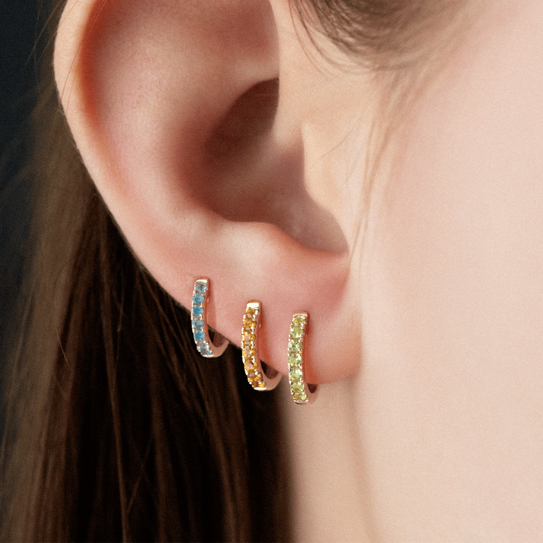 14k Yellow Gold Mini Garnet Hoops