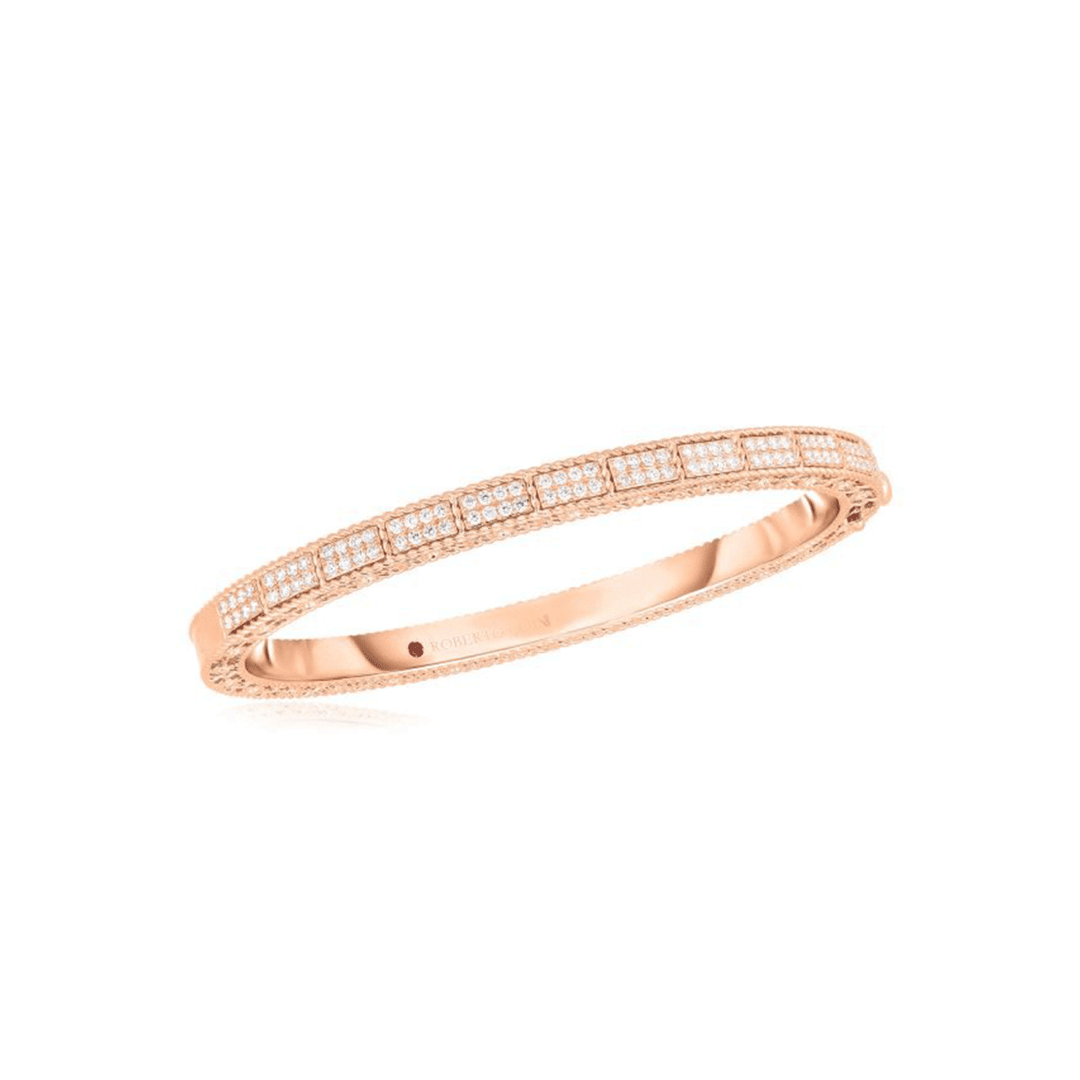 Roberto Coin Art Deco Mosaic 18k Rose Gold Pave Diamond Bangle
