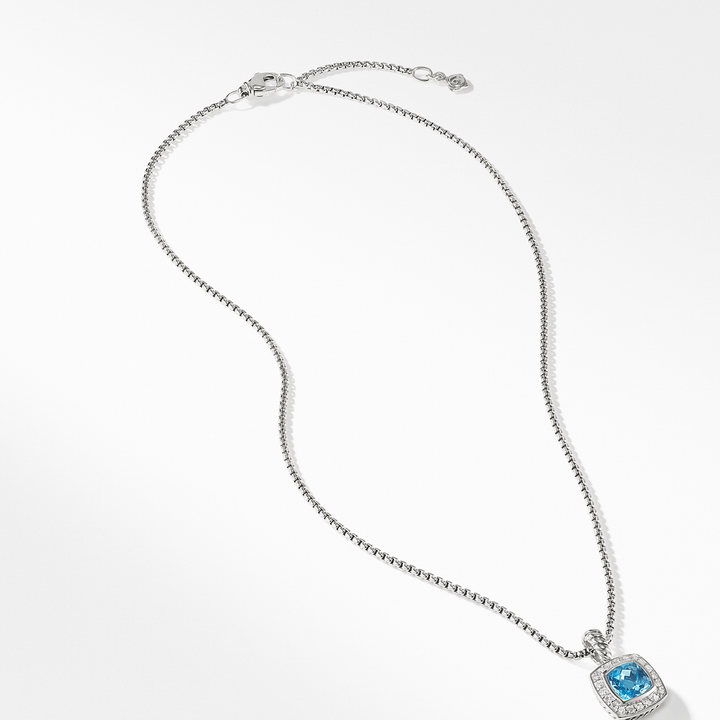 David Yurman Petite Albion Pendant Necklace with Blue Topaz and Diamonds