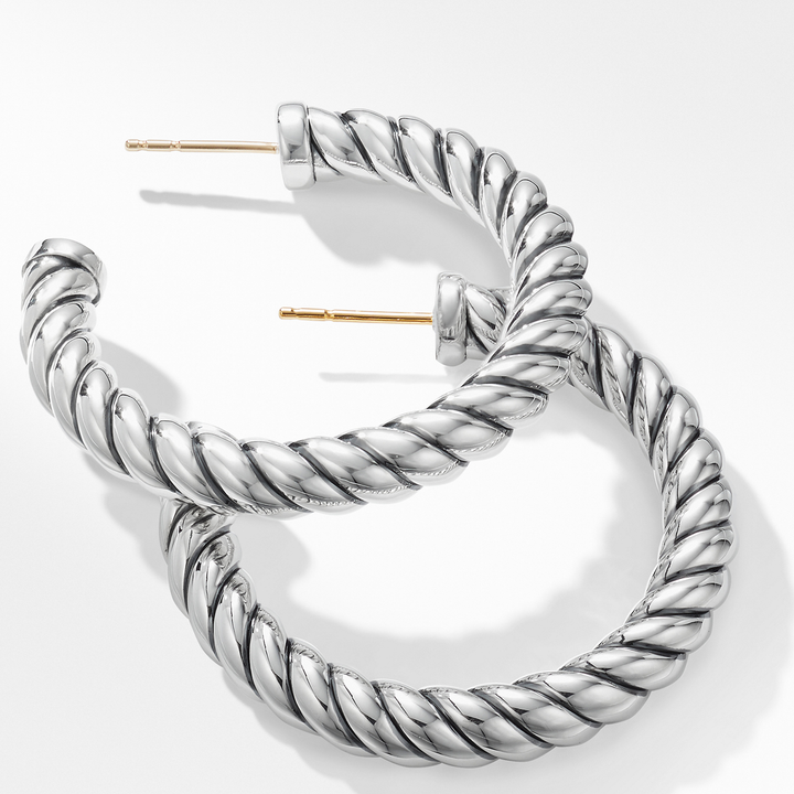 David Yurman Sculpted Cable Hoop Earrings Sterling Silver, 40mm