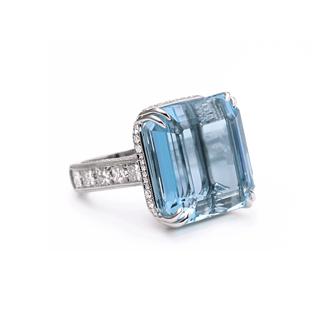 Private Reserve Aquamarine 38.57 Total Weight  and Diamond Ring