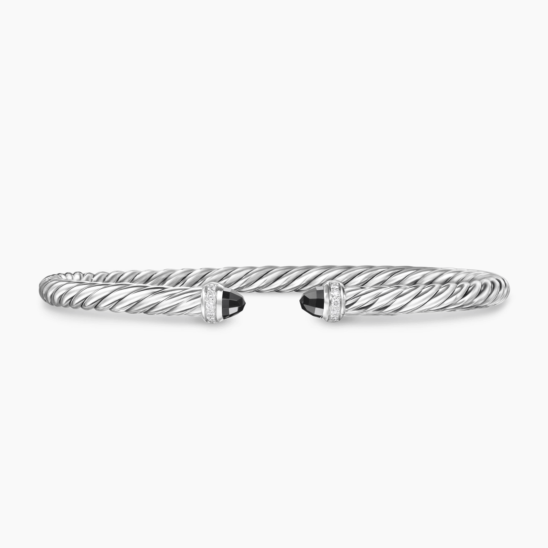 David Yurman Cablespira Flex Bracelet Sterling Silver with Black Onyx and Diamonds, 4mm