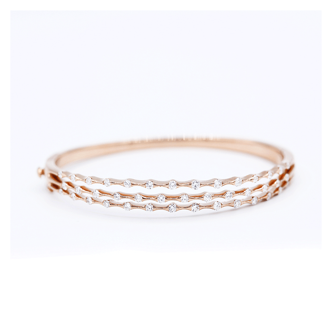 Wave 18k Rose Gold Three Row Diamond 1.40 Total Weight Bracelet