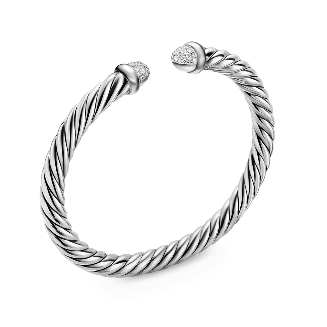 David Yurman Cable Flex Bracelet Sterling Silver with Pavé Diamond Domes, 6mm