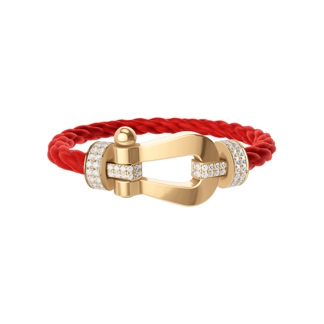FRED Force 10 Red Cable with 18k Yellow Gold Extra LG Half Pave Diamond Buckle, Exclusively at Hamilton Jewelers
