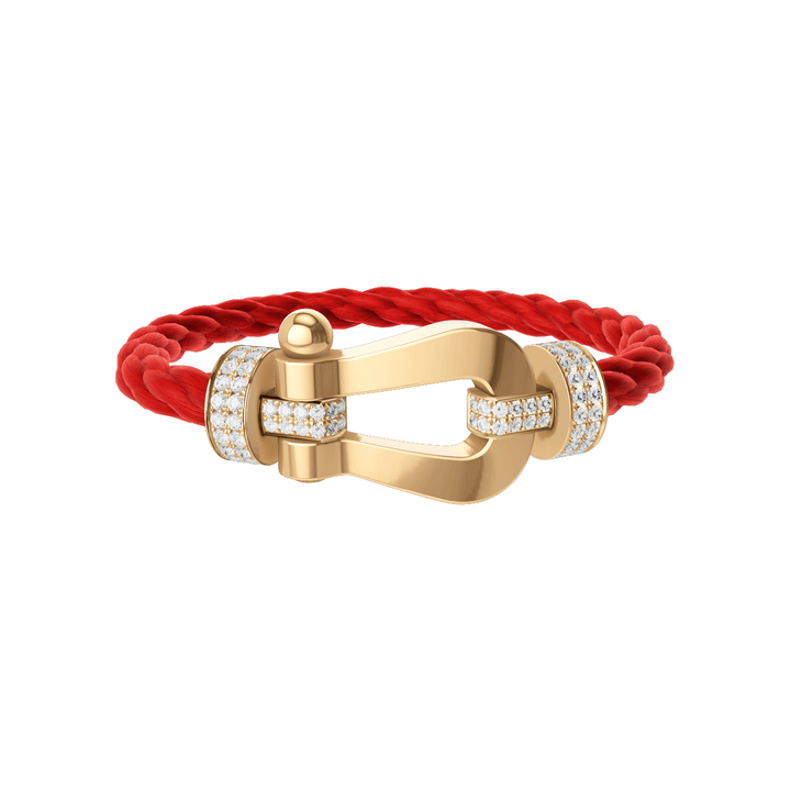 FRED Force 10 Red Cable with 18k Yellow Gold Extra LG Half Pave Diamond Buckle, Exclusively at Hamilton Jewelers