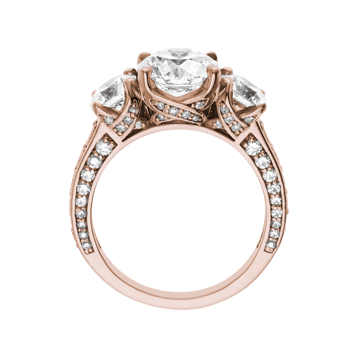 1912 3 Stone 18k Rose Gold and Diamond Engagement Mounting Ring