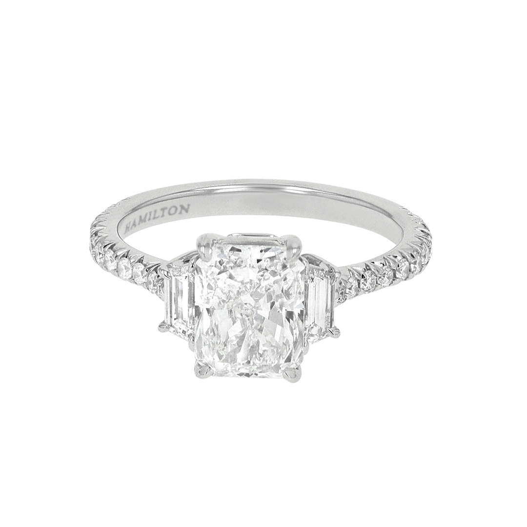 Platinum and Radiant Diamond 2.01 Total Weight Three Stone Ring