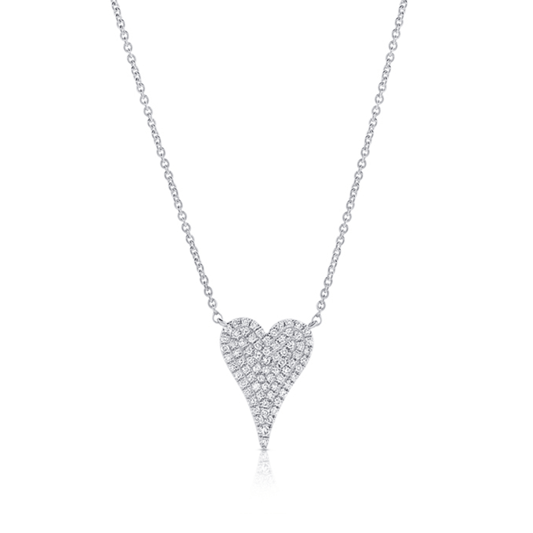 14k White Gold and 0.16 Total Weight Diamond Heart Necklace