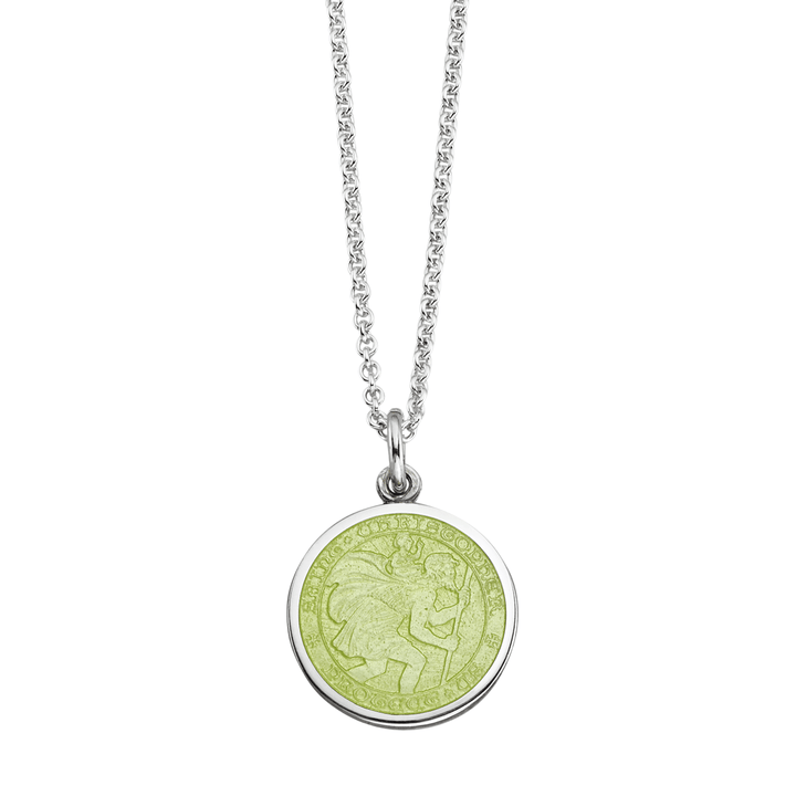 St. Christopher Lemon Lime Enamel Medal With Chain