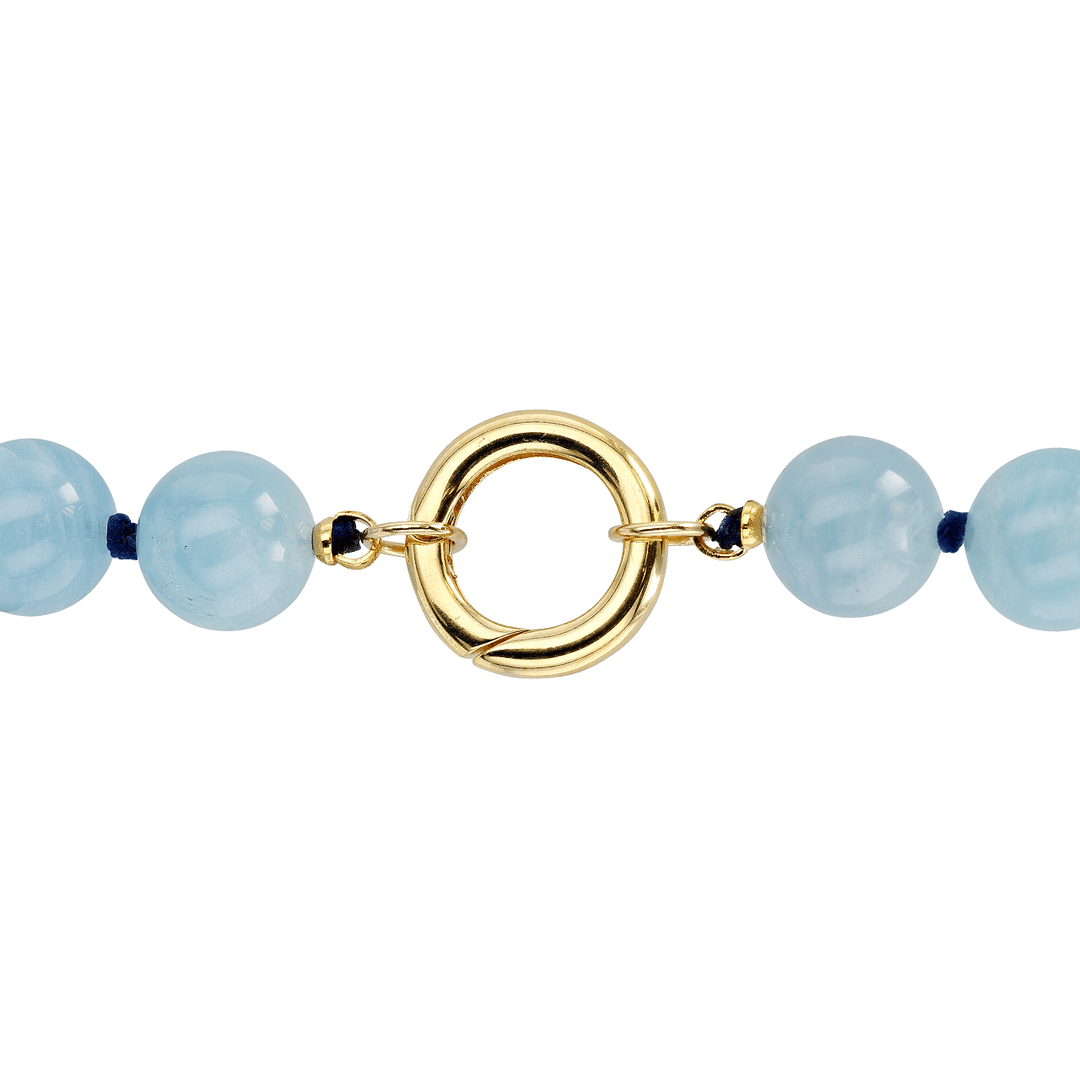 14k Yellow Gold and Amazonite Bead Red Silk Necklace