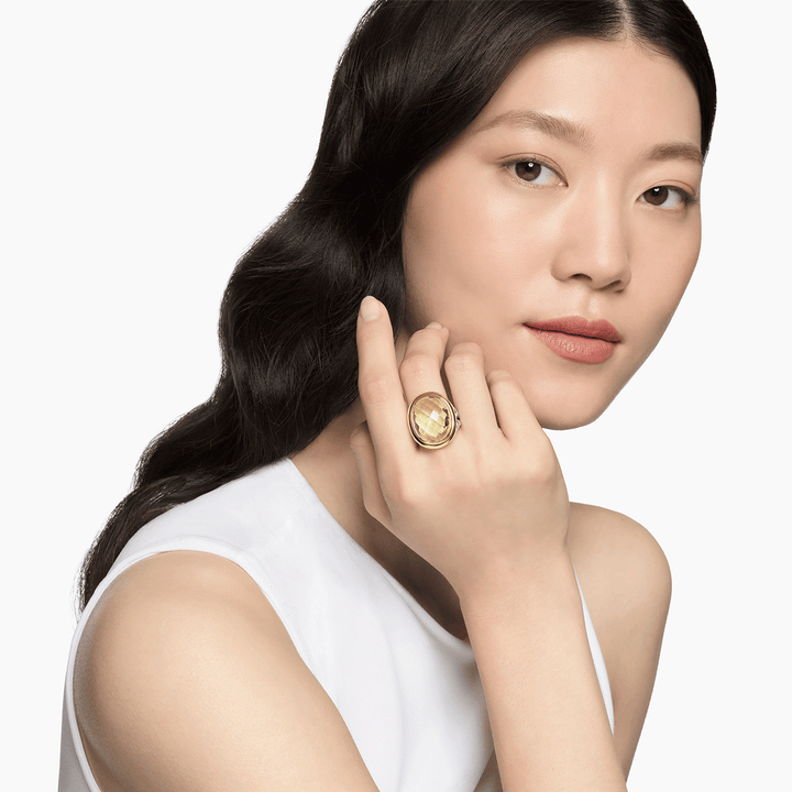 David Yurman Albion Oval Ring Sterling Silver with 18K Yellow Gold and Champagne Citrine, 21mm