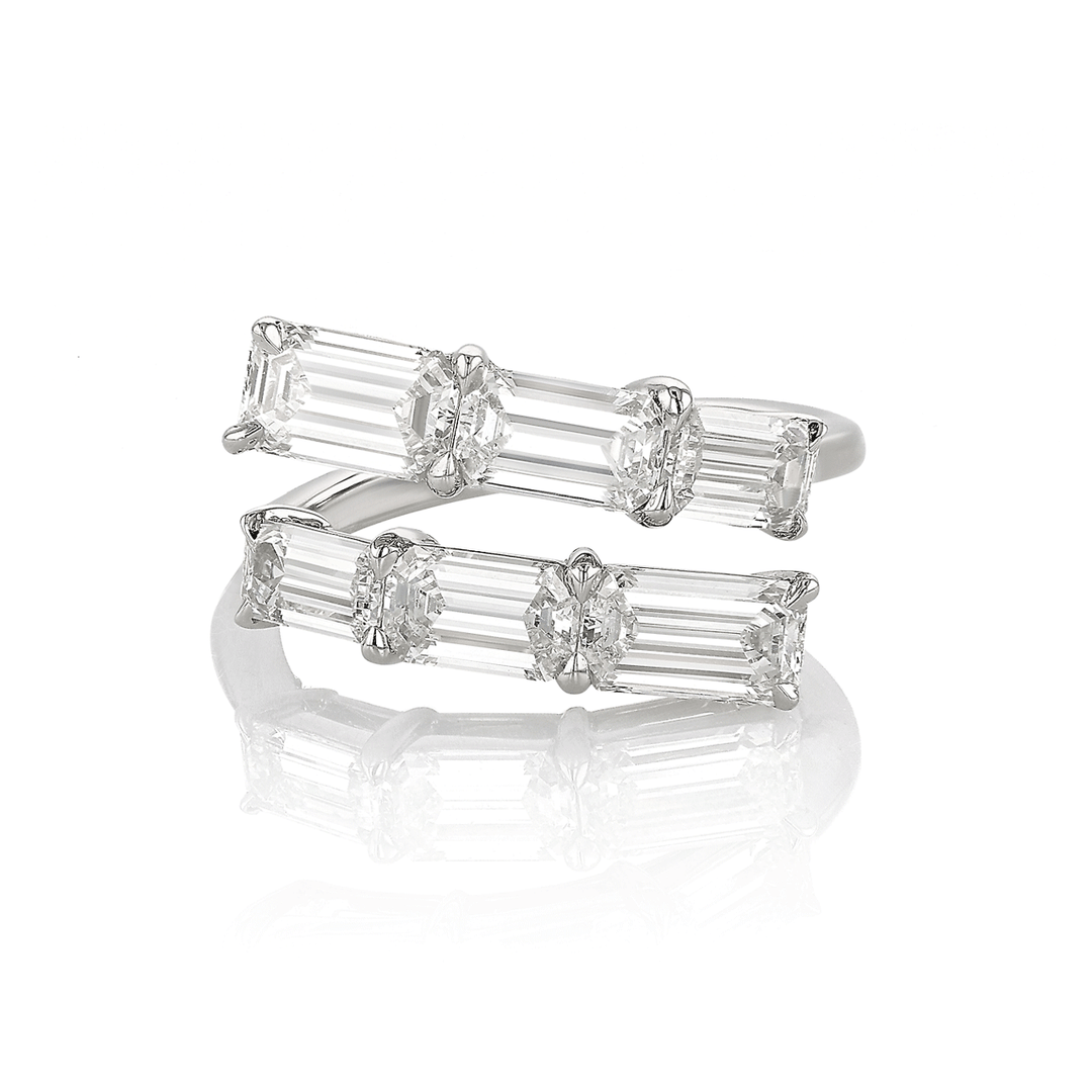 Platinum and 2.83 Total Weight Emerald Cut Diamond Bypass Band