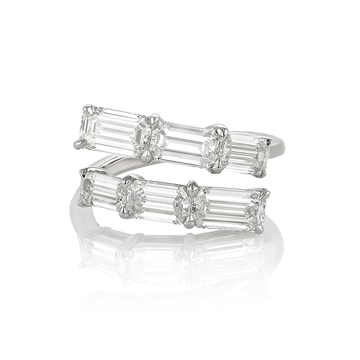 Platinum and 2.83 Total Weight Emerald Cut Diamond Bypass Band