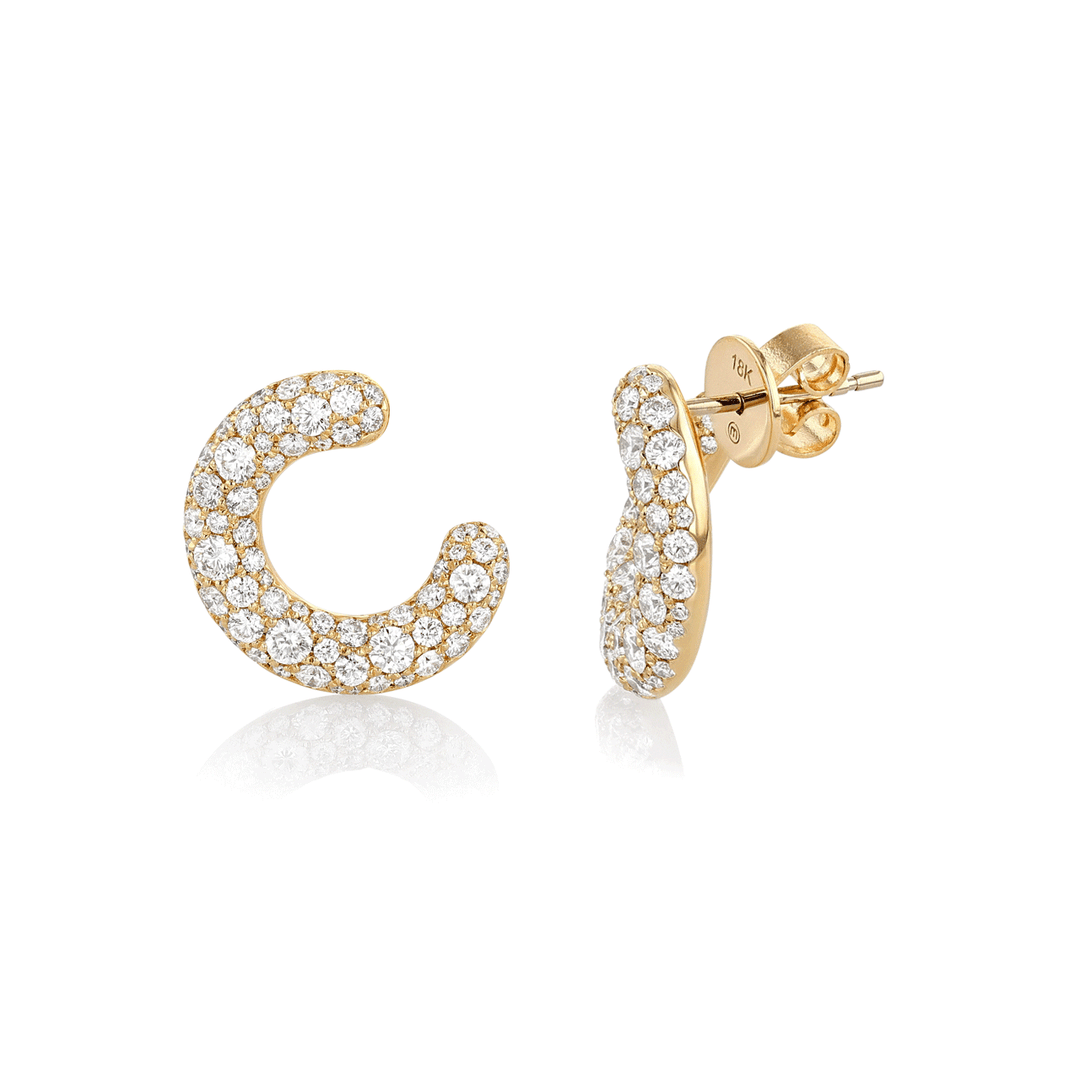 Luminous 18k Yellow Gold and Diamond 2.02 Total Weight 17mm Hoops