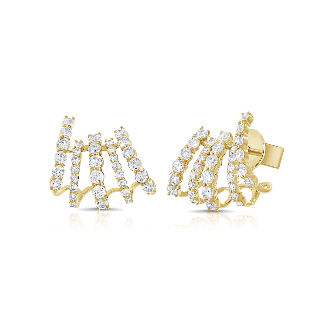 14k Yellow Gold and Diamond 1.97 Total Weight Huggie Earrings