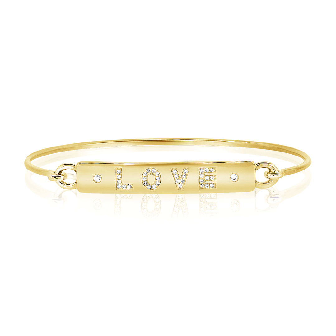 14k Yellow Gold and Diamond Love Bangle Bracelet