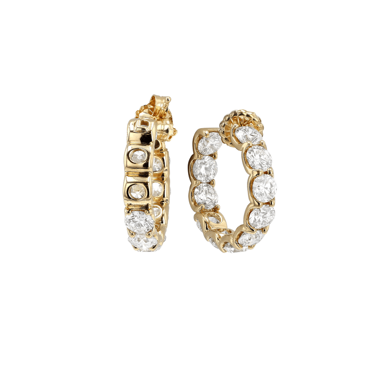 18k Yellow Gold and 7.92 Total Weight Diamond In and Out Hoops