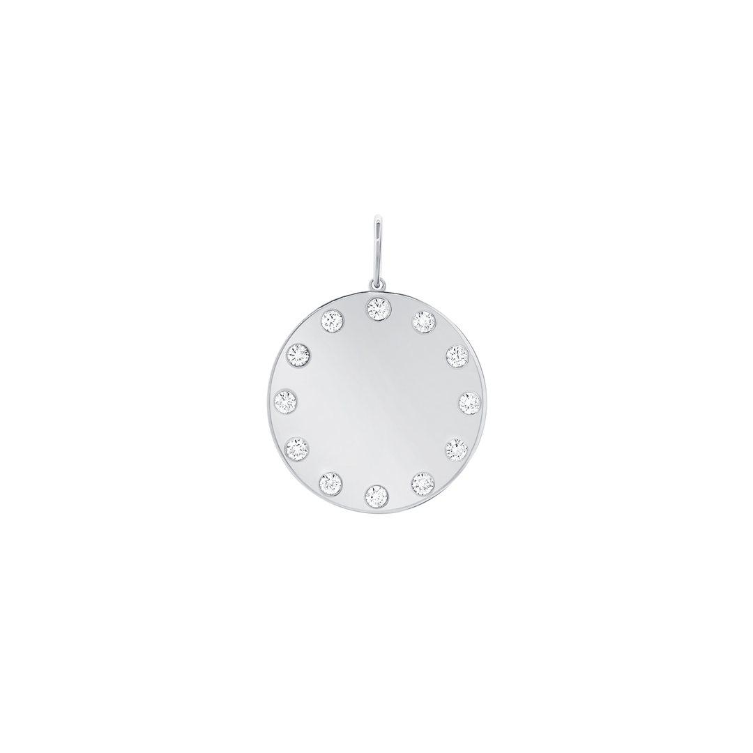 14k White Gold and Diamond .14 Total Weight Disc Charm