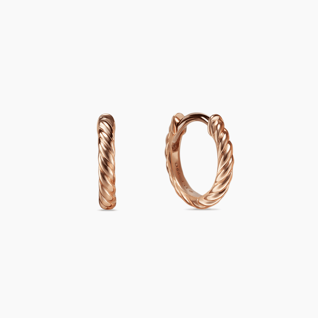 David Yurman Sculpted Cable Micro Huggie Hoop Earrings 18k Rose Gold, 10.7mm