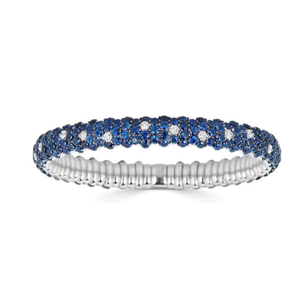 18k White Gold Stretch Sapphire 11.60 Total Weight and Diamond Bracelet