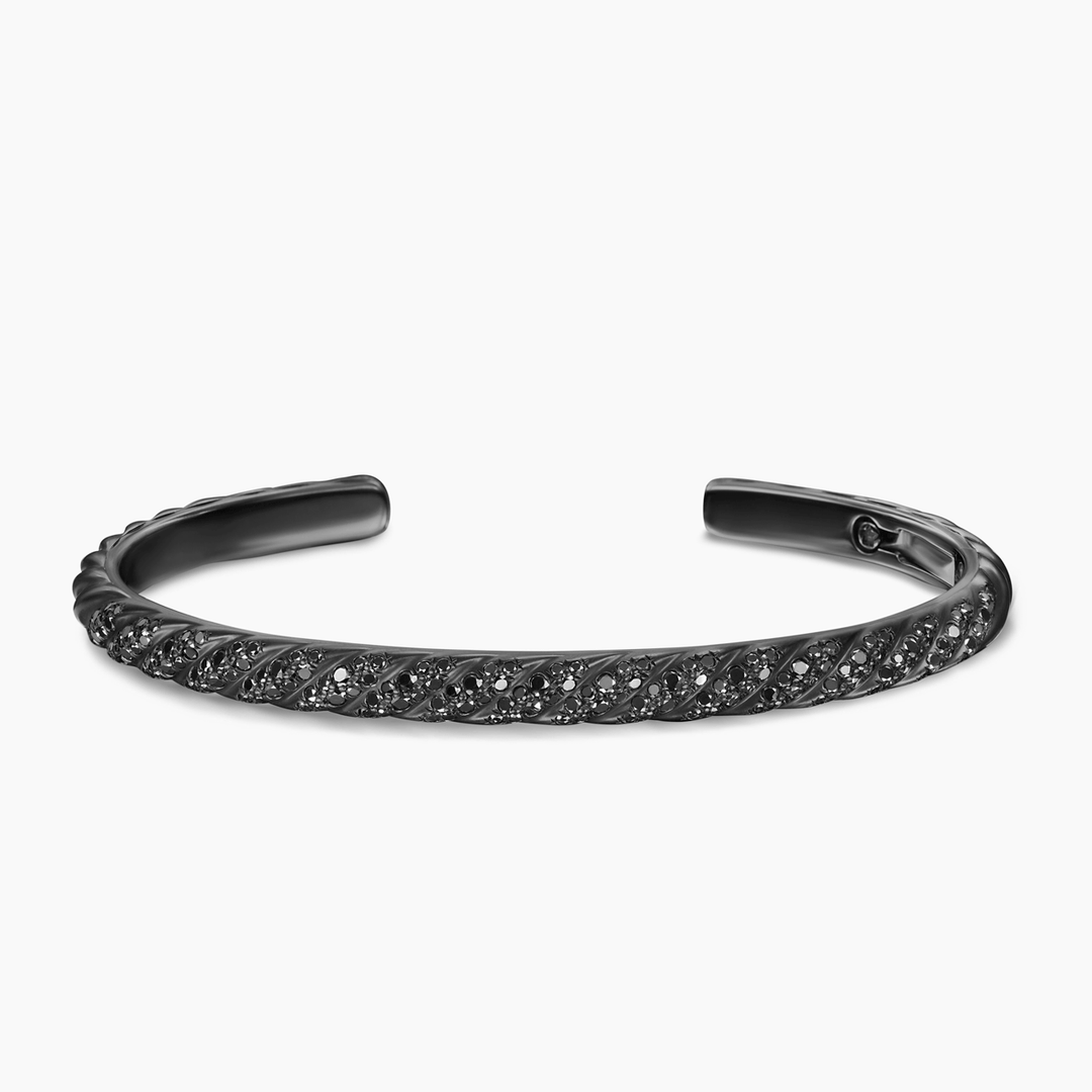 David Yurman Sculpted Cable Cuff Bracelet Black Titanium with Black Diamonds, 5.5mm