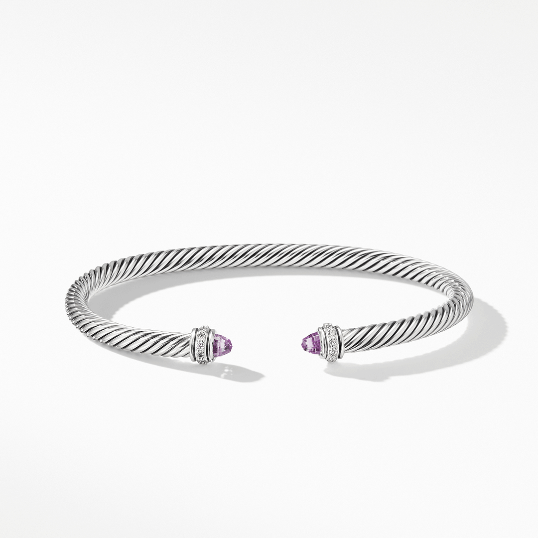 David Yurman Cable Classics Bracelet in Sterling Silver with Amethyst and Pavé Diamonds