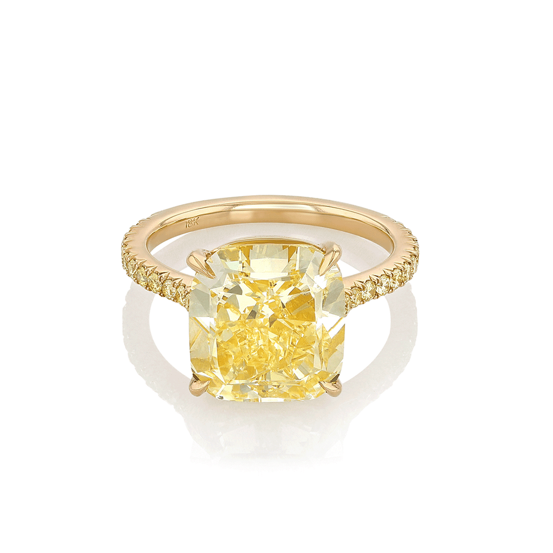 18k Yellow Gold and Fancy Yellow Diamond Center 7.73 Total Weight Ring