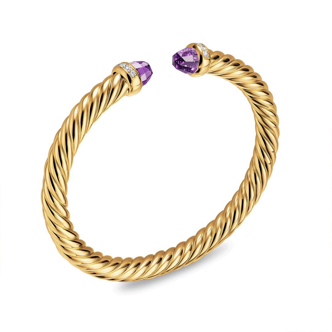 David Yurman Cablespira® Flex Bracelet 18K Yellow Gold with Amethyst and Diamonds, 6mm Medium