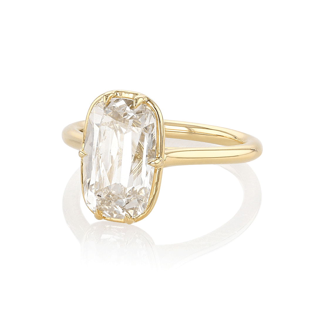 18k Yellow Gold and Old Mine Cut Diamond 4.01 Total Weight Engagement Ring