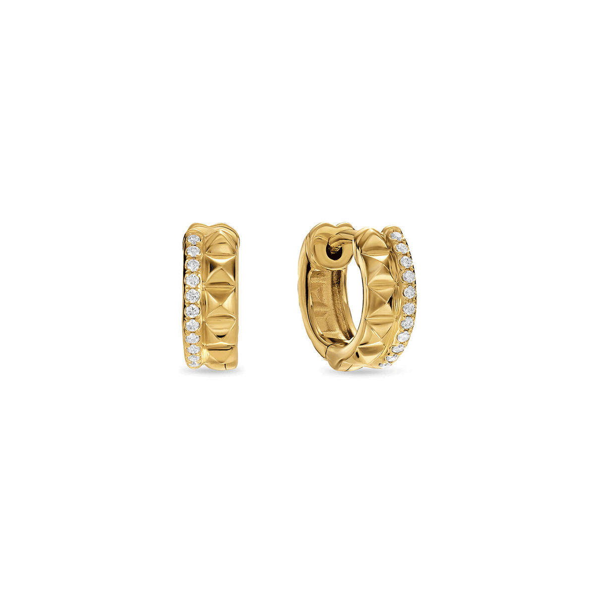 David Yurman Petite Pavé Two Row Hoop Earrings 18K Yellow Gold with Diamonds, 11.2mm