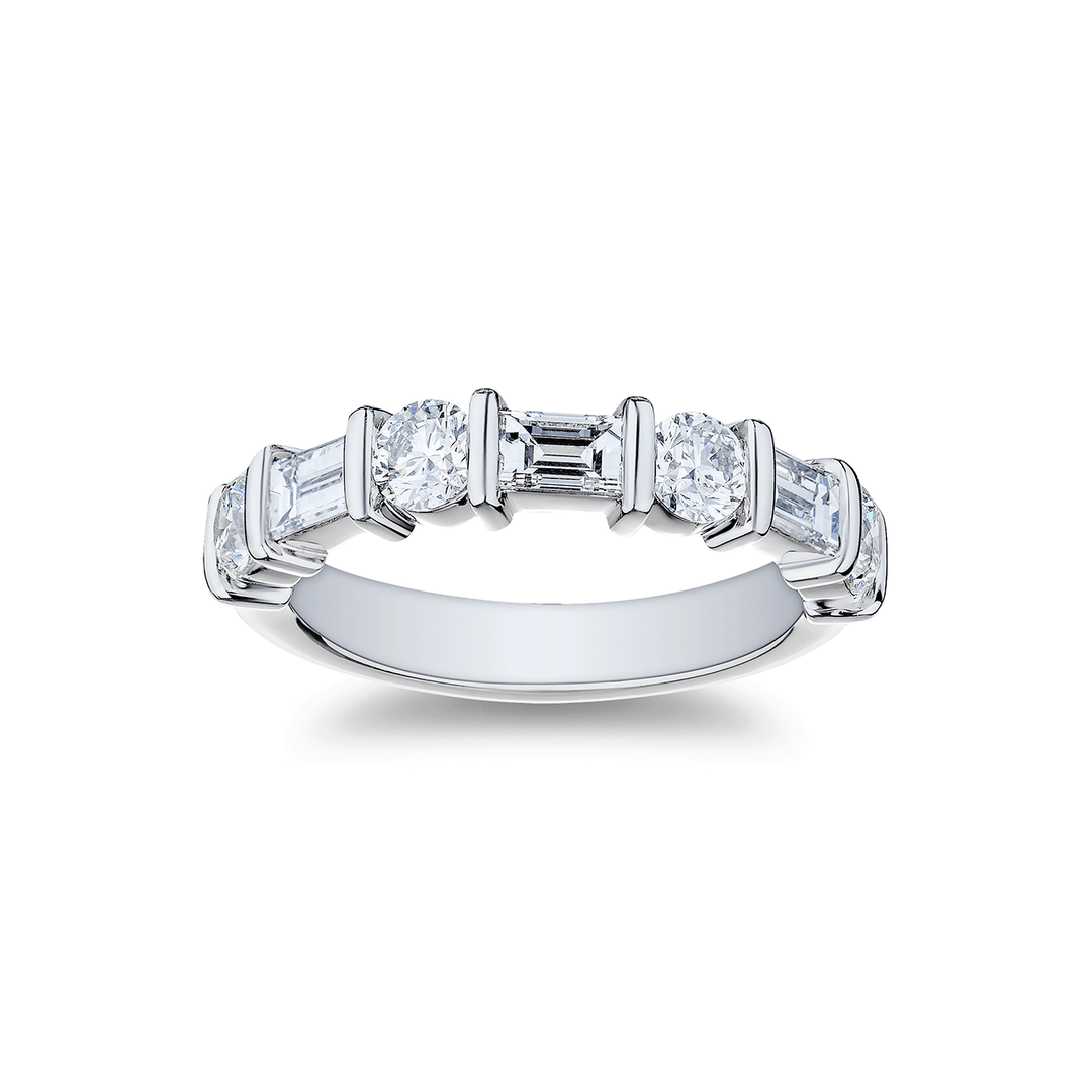 Platinum Round and Baguette 1.77 Total Weight Diamond Band Ring