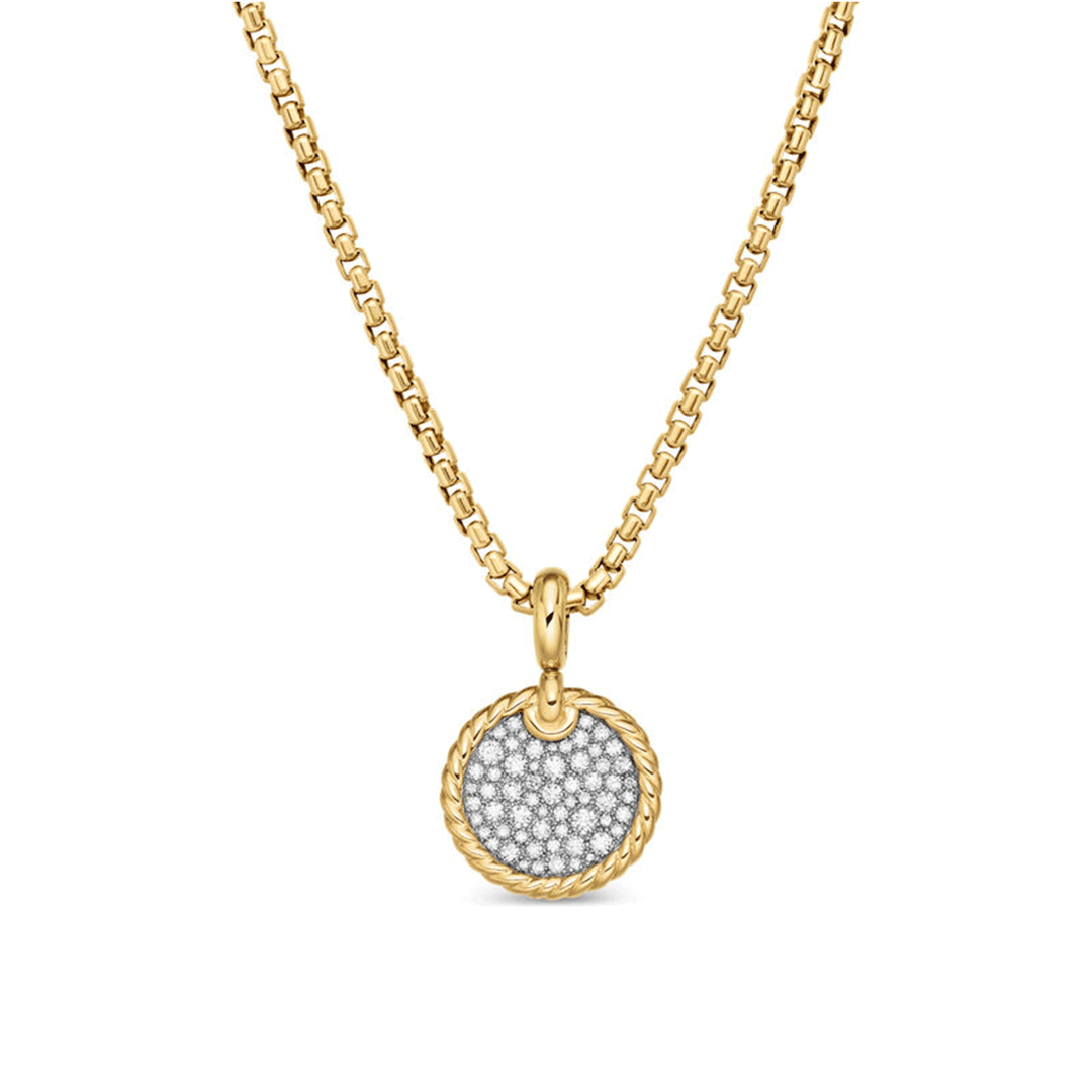 David Yurman Elements Disc Pendant in 18k Yellow Gold with Pavé Diamonds