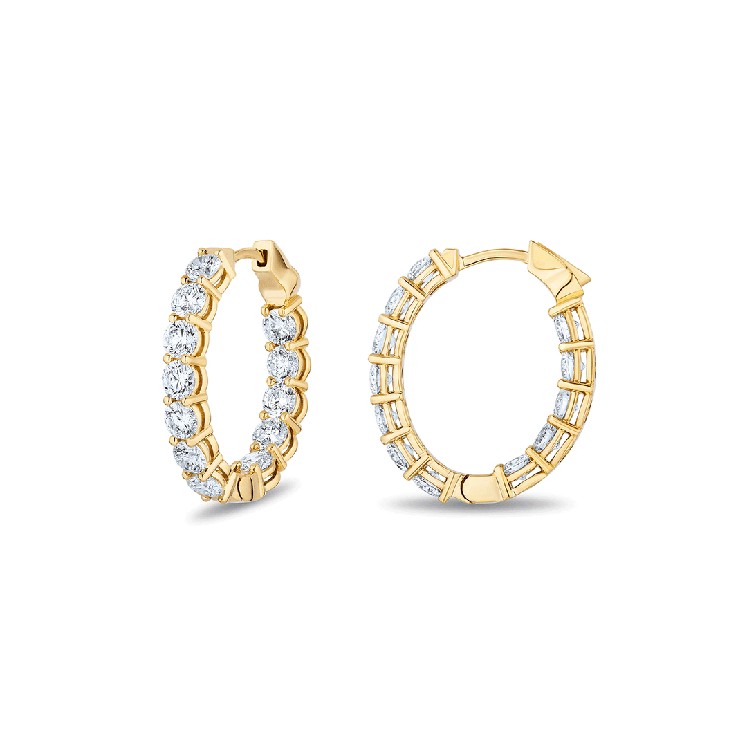 18k Yellow Gold and Diamond 3.60 Total Weight 24mm In and Out Hoops
