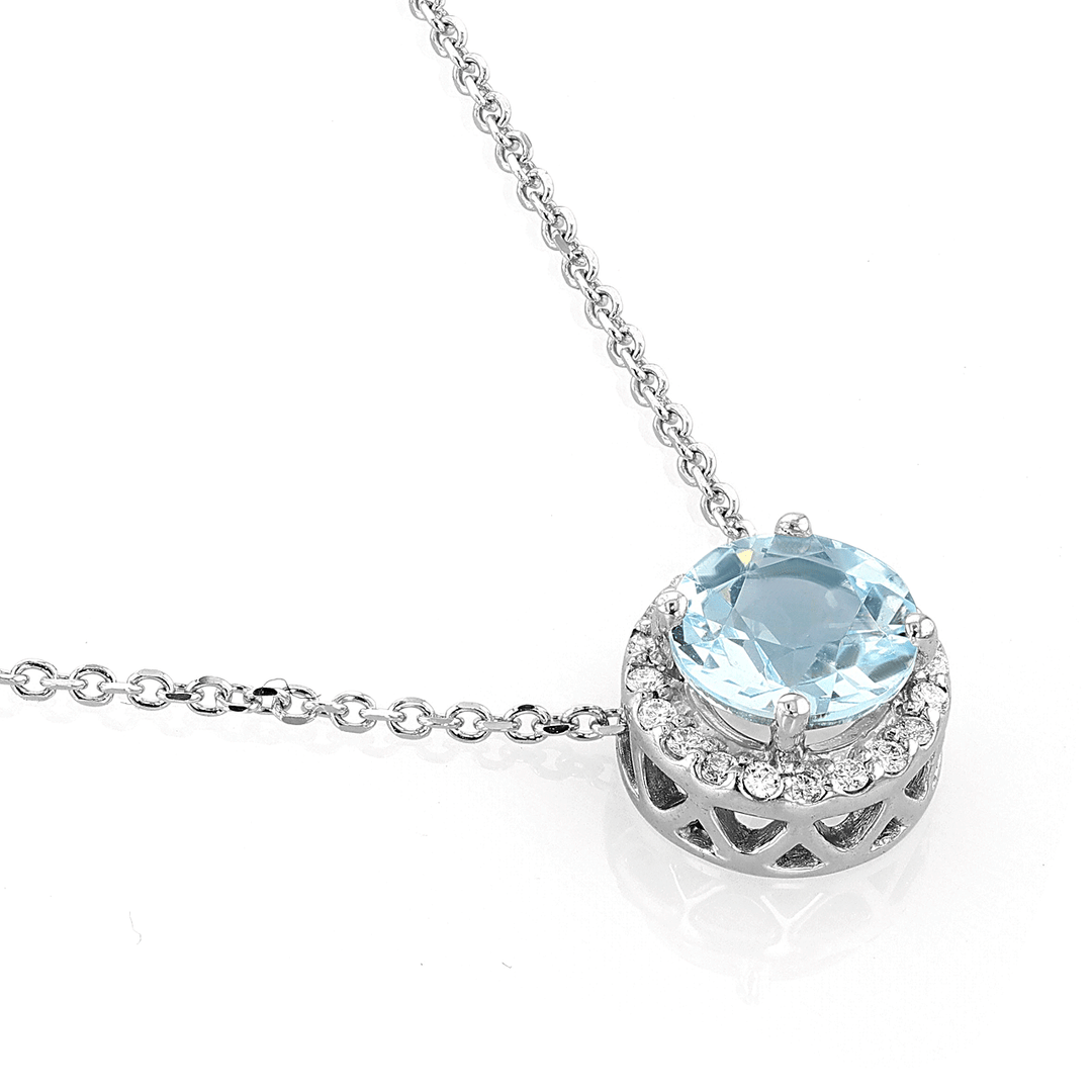 Lisette 14k Gold Blue Topaz 1.30 Total Weight and Diamond Pendant