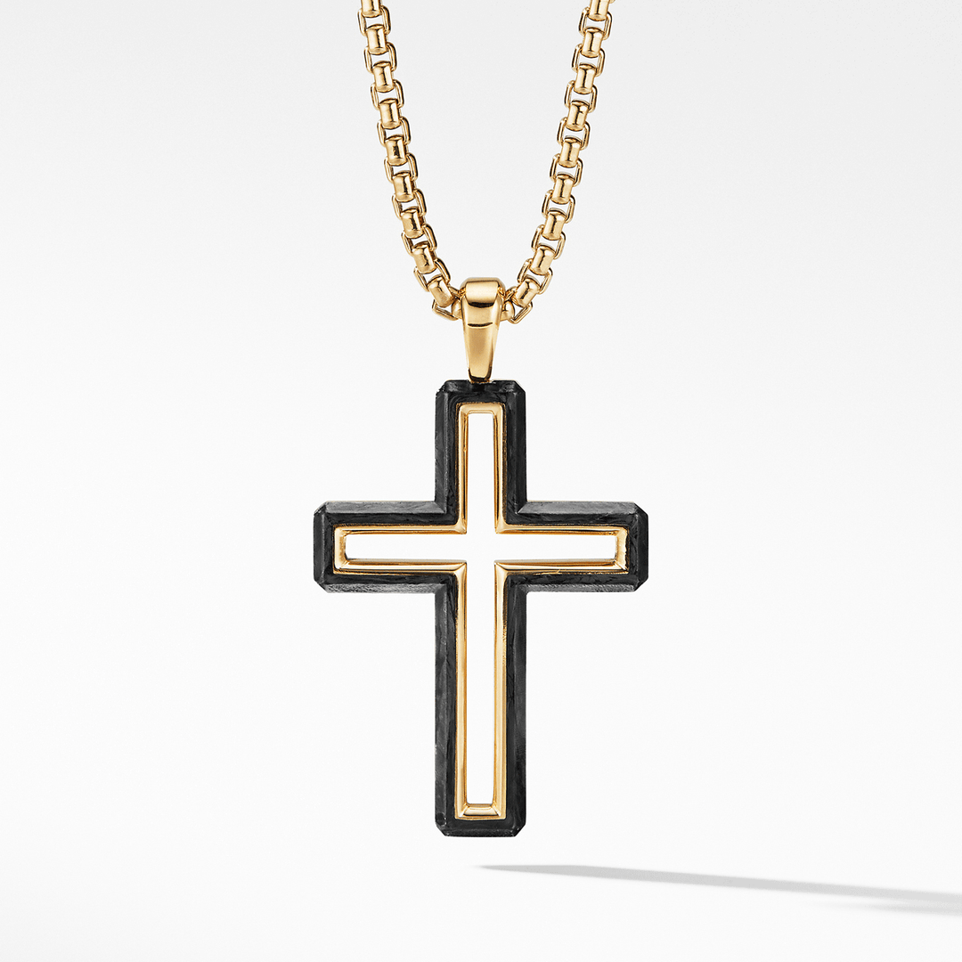 David Yurman Forged Carbon Cross Pendant 18k Yellow Gold, 37mm